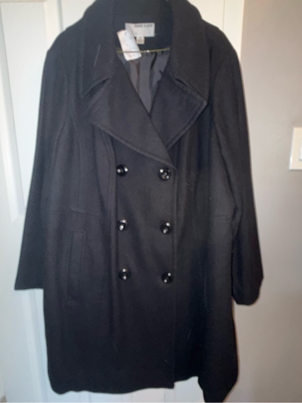 Anne Klein Wool Blend Double-Breasted Black Coat